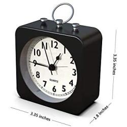 AYRELY Battery Operated Alarm Clock with Square Metal Case,Silent No Ticking Analog Quartz, Simple Operation for Bedroom/Travel/Desk/Kids (Black)