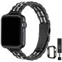 STIROLL Thin Replacement Band Compatible for Apple Watch 38mm 40mm 42mm 44mm, Stainless Steel Metal Wristband Women Men for iWatch SE Series 6/5/4/3/2/1 (Black+Silver, 38mm/40mm)