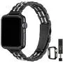 STIROLL Thin Replacement Band Compatible for Apple Watch 38mm 40mm 42mm 44mm, Stainless Steel Metal Wristband Women Men for iWatch SE Series 6/5/4/3/2/1 (Black+Silver, 38mm/40mm)