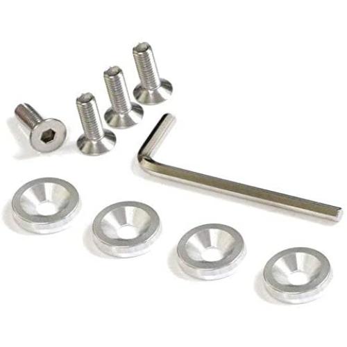 iJDMTOY 4pc JDM Racing Style M6 Silver Aluminum Washers Bolts Kit Compatible with Car License Plate Frame, Fender, Bumper, Engine Bay, etc