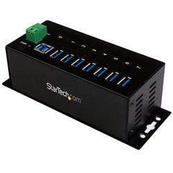 StarTech.com 7-Port Industrial Grade USB 3.0 Hub with ESD & 350W Surge Protection - Rack mountable metal USB port expander splitter hub (ST7300USBME),Black