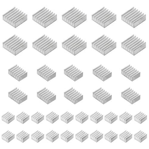 Smalloo 40 PCS Aluminum Heatsinks Kit with Thermal Conductive Adhesive Tape for Raspberry Pi/CPU/GPU VGA/RAM/VRAM/VRM/IC/Chips LED/MOSFET Transistor