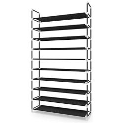 Awenia 10 Tiers Shoe Rack Organizer 60 Pairs,Adjustable Shoes Shelf Tower Metal Tall for Closet with Spare Parts,DIY Assembly, Black