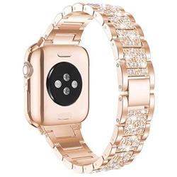 Mosonio Compatible with Apple Watch Band 38mm 40mm 42mm 44mm with Case Women, Jewelry Replacement Metal Wristband Strap with 2 Pack Bling PC Protective Cover for iWatch Series 6/5/4/3/2/1(Rose Gold)