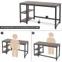 HOMECHO Industrial Computer Desk with 2 Shelves, 55 inch Writing Desk with Storage, Wood Laptop Study Table with Headphone & Cup Holder for Home Office, Sturdy Metal Frame, Easy Assembly, Dark Brown