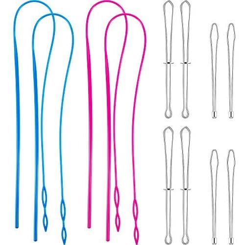 12 Pieces Flexible Drawstring Threader Easy Threader Drawstring Replacement Tools Plastic Metal Drawstring Threader Metal Tweezers