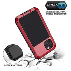 Lanhiem iPhone 11 Pro Case, Heavy Duty Shockproof [Tough Armour] Metal Case with Built-in Screen Protector, 360 Full Body Protective Cover for iPhone 11 Pro (5.8 Inch), Dust Proof Design -Red