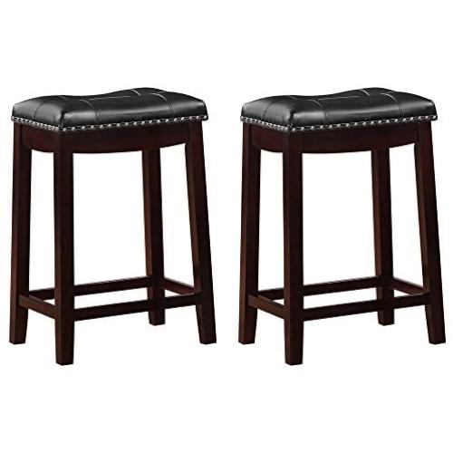 Angel Line Cambridge Padded Saddle Stool with Cushion, 24'', Espresso/Black, Set of 2