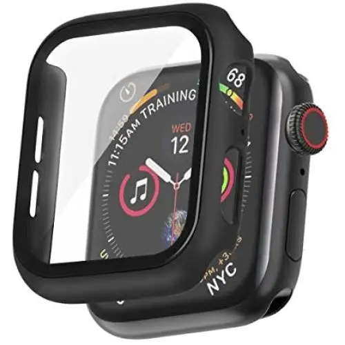 Compatible With Apple Watch Series SE/6/5/4 44mm Case With Screen Protector, Tempered Glass Matte Hard PC Cover, Black Compatible With Apple Watch Series SE/6/5/4 44mm Case With Screen Protector, Tempered Glass Matte Hard PC Cover, Black