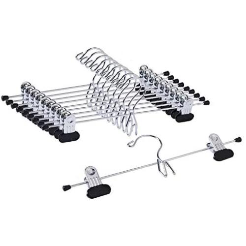 Cocomaya 13 Inch Heavy Duty Add-on Stackable Metal Trousers Hanger, Pants Hanger, Skirt Hanger with Extra Strong Clips, Pack of 10… (Black)