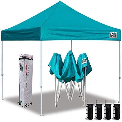 Eurmax 10x10 Ez Pop Up Canopy Tent Commercial Instant Canopies with Heavy Duty Roller Bag,Bonus 4 Sand Weights Bags(Turquoise)