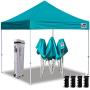 Eurmax 10x10 Ez Pop Up Canopy Tent Commercial Instant Canopies with Heavy Duty Roller Bag,Bonus 4 Sand Weights Bags(Turquoise)