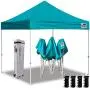 Eurmax 10x10 Ez Pop Up Canopy Tent Commercial Instant Canopies with Heavy Duty Roller Bag,Bonus 4 Sand Weights Bags(Turquoise)