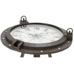 Urban Designs Industrial Porthole Metal Round Clock Coffee & End Table, Brown