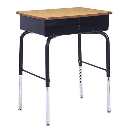 ECR4Kids 24'' x 18'' Adjustable Open Front Student Metal Book Box, DESK, 1-Pack, Black and Oak