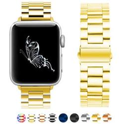 SPINYE Bands Compatible with iWatch 38mm 40mm 42mm 44mm, Solid Stainless Steel Metal Strap Replacement for Apple iWatch Series 6/5 / 4/3 Women Men (Gold, 38mm/40mm)