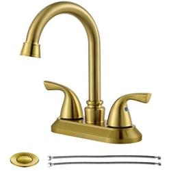 PARLOS Two-Handle Bathroom Sink Faucet with Metal Drain Assembly and Supply Hose Lead-Free cUPC Mixer Double Handle Tap Laundry Utility Faucet Brushed Gold, 1359108