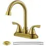 PARLOS Two-Handle Bathroom Sink Faucet with Metal Drain Assembly and Supply Hose Lead-Free cUPC Mixer Double Handle Tap Laundry Utility Faucet Brushed Gold, 1359108