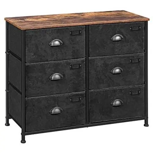 SONGMICS Fabric Drawer Dresser, Wide Storage Dresser with 6 Drawers, Industrial Closet Storage Drawers, with Metal Frame, Wooden Top, for Closet, Hallway, Nursery, Rustic Brown and Black ULVT23HV1 SONGMICS Fabric Drawer Dresser, Wide Storage Dresser with 6 Drawers, Industrial Closet Storage Drawers, with Metal Frame, Wooden Top, for Closet, Hallway, Nursery, Rustic Brown and Black ULVT23HV1