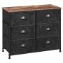 SONGMICS Fabric Drawer Dresser, Wide Storage Dresser with 6 Drawers, Industrial Closet Storage Drawers, with Metal Frame, Wooden Top, for Closet, Hallway, Nursery, Rustic Brown and Black ULVT23HV1