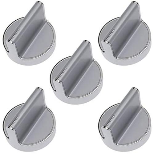 W10594481 Range Replacement Knobs - Stainless Steel Cooker Stove Control knobs (5 Pack) - Compatible with Whirlpool WPW10594481, AP6023301, 3281332, W10594481, W10698166, PS1175