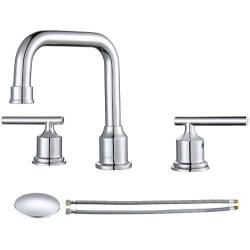 WOWOW Widespread Bathroom Faucet Chrome 8 inch Bathroom Sink Faucet Adjustable 3 Pieces Basin Faucets 360° Swivel Spout Modern Lavatory Faucet Vanity Faucets Water Supply Lines Quick Install Pipe