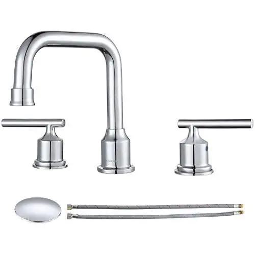 WOWOW Widespread Bathroom Faucet Chrome 8 inch Bathroom Sink Faucet Adjustable 3 Pieces Basin Faucets 360° Swivel Spout Modern Lavatory Faucet Vanity Faucets Water Supply Lines Quick Install Pipe