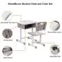 ShowMaven Student Desk and Chair Combo, Height Adjustable Childrens Desk and Chair Workstation with Drawer, Pencil Grooves and Hanging Hooks for Home, School and Training (Light Grey&White)