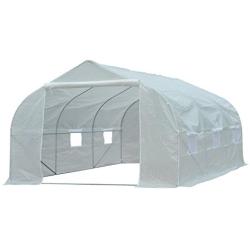 Outsunny 11.5 x 10 x 7 Outdoor Portable Walk-in Tunnel Greenhouse with Roll-up Windows & Zippered Entrance, White