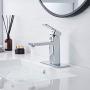 Chrome Bathroom Faucet Single Hole Modern Square Single Hole Bathroom Sink Faucet with Metal Drain Assembly and Faucet Supply Lines Lavatory Faucet