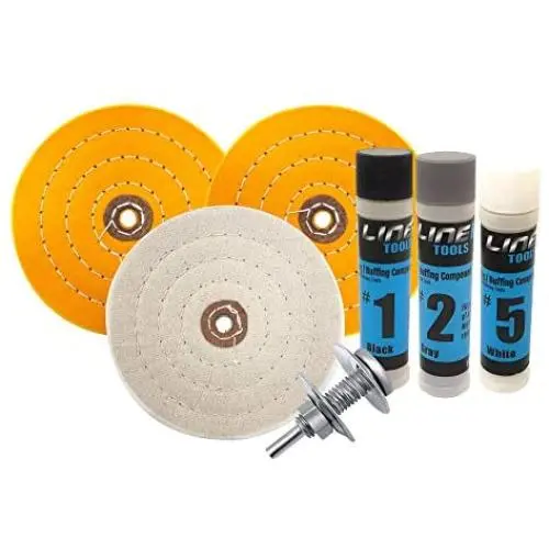 6 Inch Buffing Wheel Kit for Bench Grinder and Drill with 3 Step Hard Metal Polishing Compound 6 Inch Buffing Wheel Kit for Bench Grinder and Drill with 3 Step Hard Metal Polishing Compound