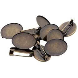 Mystart 10 Pieces Antique Bronze Oval Brooch Safety Pin Backs Bases for DIY Hairpins Brooches