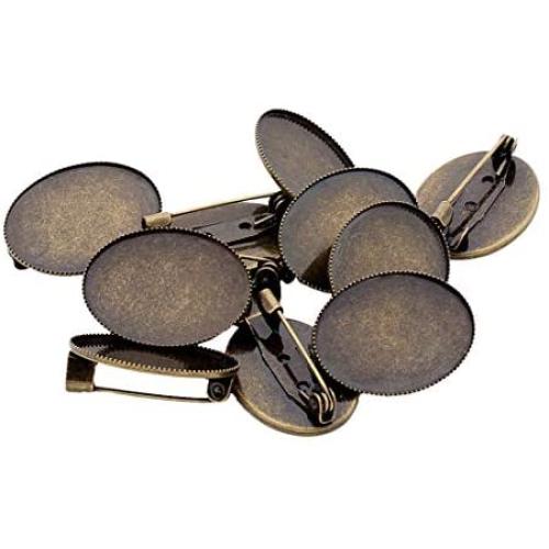 Mystart 10 Pieces Antique Bronze Oval Brooch Safety Pin Backs Bases for DIY Hairpins Brooches