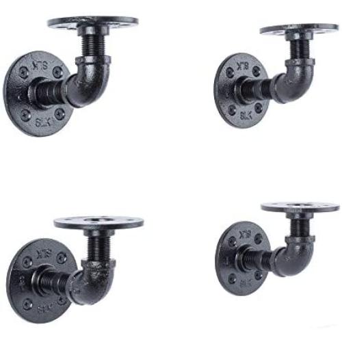 PIPE DÉCOR Electroplated Industrial Pipe Double Flange Brackets Set of 4 Industrial Steel Black Shelf Brackets for Hanging Shelves Wall Mounted Pre-Sealed Ready to Use Real Durable Metal (2 Inch)