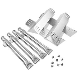 Uniflasy Grill Burner and Heat Plates Shield Replacement Parts Kit for Home Depot Nexgrill 720-0830H, 720-0830D, 4 Pack Stainless Steel Grill Burner Tubes Pipe and Burner Cover