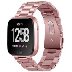 VIGOSS Compatible with Fitbit Versa Band/Versa 2 Bands Rose Gold Women Solid Stainless Steel Versa Special Edition Bands Metal Strap Replacement for Fitbit Versa/Lite/Versa 2/Special Edition