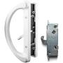 Patio Door Handle Set + Mortise Lock 45°, Perfect Fitting 2 Handle White Replacement for Sliding Doors Using 3-15/16” Hole Spacing & Mortise Style Latch Locks by Essential Values