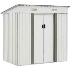 SUNCROWN Outdoor Garden Storage Shed 4X6 FT Yard Storage Tool with Sliding Door for Backyard (White)