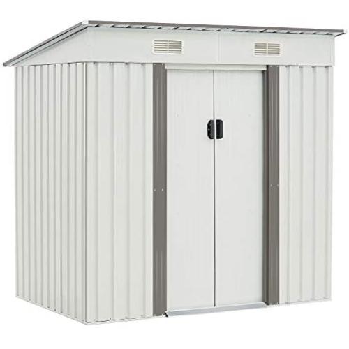SUNCROWN Outdoor Garden Storage Shed 4X6 FT Yard Storage Tool with Sliding Door for Backyard (White)
