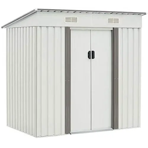 SUNCROWN Outdoor Garden Storage Shed 4X6 FT Yard Storage Tool with Sliding Door for Backyard (White)