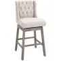 HOMCOM 2 Piece Bar Height Chair Swivel Barstool with Integrated Footrest, Solid Wood Design, and a 180 Degree Rotation, Beige