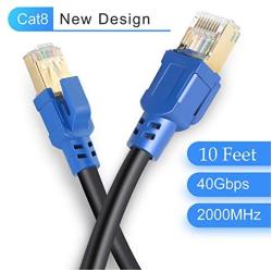 CAT 8 Ethernet Cable 10 ft, High Speed SSTP LAN RJ45 Cord, Internet Network UP for Router, Modem, Gaming, etc.