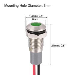 uxcell Signal Indicator Light AC/DC 12V-24V 8mm Green LED Metal Shell