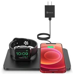 Wireless Charger [with QC 3.0 Adapter], Seneo 2 in 1 Wireless Charging Pad with iWatch Stand for iWatch 5/4/3, 7.5W for iPhone 12/11/Pro Max/XR/XS Max/XS/8/8P/Airpods Pro (No Magnetic Charging Cable)