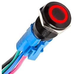 ESUPPORT 22mm 12V 5A Car Red LED Light Angel Eye Metal Push Button Switch ON OFF Socket Plug Latching Black Shell