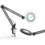 YOUKOYI LED Magnifying Lamp Metal Swing Arm Magnifier Lamp - Stepless Dimming, 3 Color Modes, 5X Magnification, 4.1'' Diameter Glass Lens, Adjustable Industrial Clamp for Reading/Office/Work (Black)