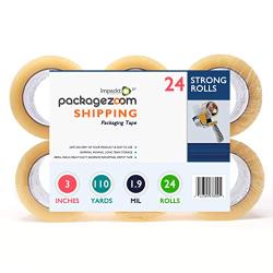 PackageZoom Packing Tape - Clear 24 Rolls x 110 Yd. 3 Inch Wide, 1.9mil Heavy Duty Sealing Adhesive for Boxes, Shipping, Moving, Packaging, Office, Storage, Tape Gun Refills