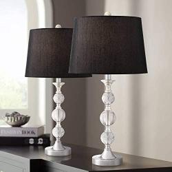 Gustavo Modern Table Lamps Set of 2 Silver Metal Stacked Crystal Balls Black Drum Shade for Living Room Family Bedroom - Regency Hill