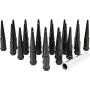 Wheel Accessories Parts Set of 24 Black Spiked Solid Metal Lug Nuts M14x2.0 Thread 4.4 Inch Tall Closed End Bulge Acorn Spike Lug Nut 1 Long Socket Key