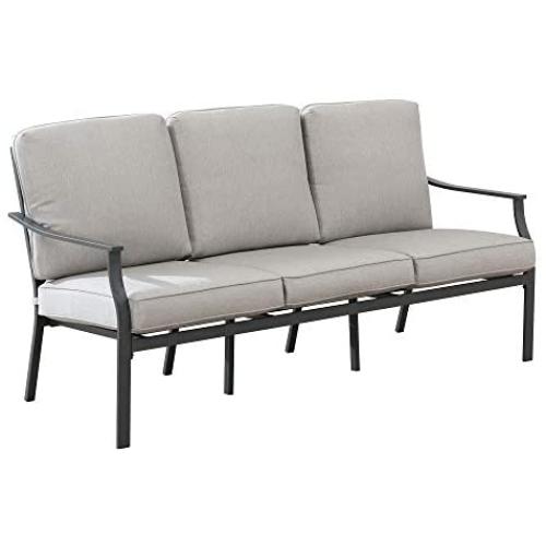 Amazon Brand - Ravenna Home Archer Steel-Framed Outdoor Patio Plush 3-Seater Sofa with Removable, Water-Resistant Cushions, 68.5''W, Gray